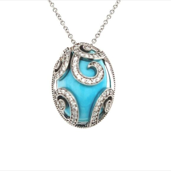 Natural Persian Turquoise Diamond Gold Necklace15.32TCW Certified $15,950 211937 - Picture 1 of 13